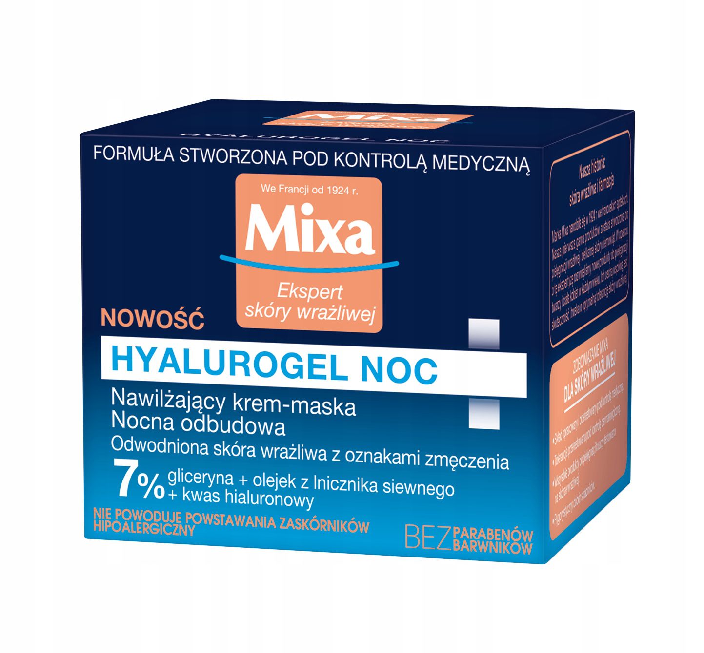 MIXA Hyalurogel Noc nawilżający krem-maska nocna odbudowa 50ml