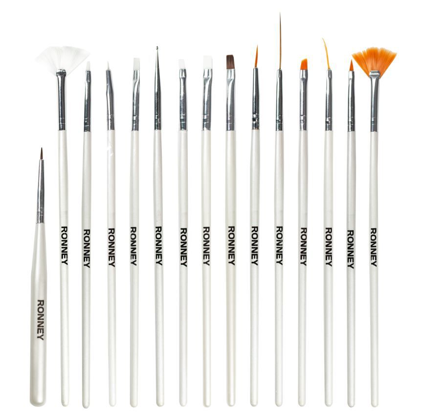 RONNEY Zestaw pędzli białe drewniane 15szt.