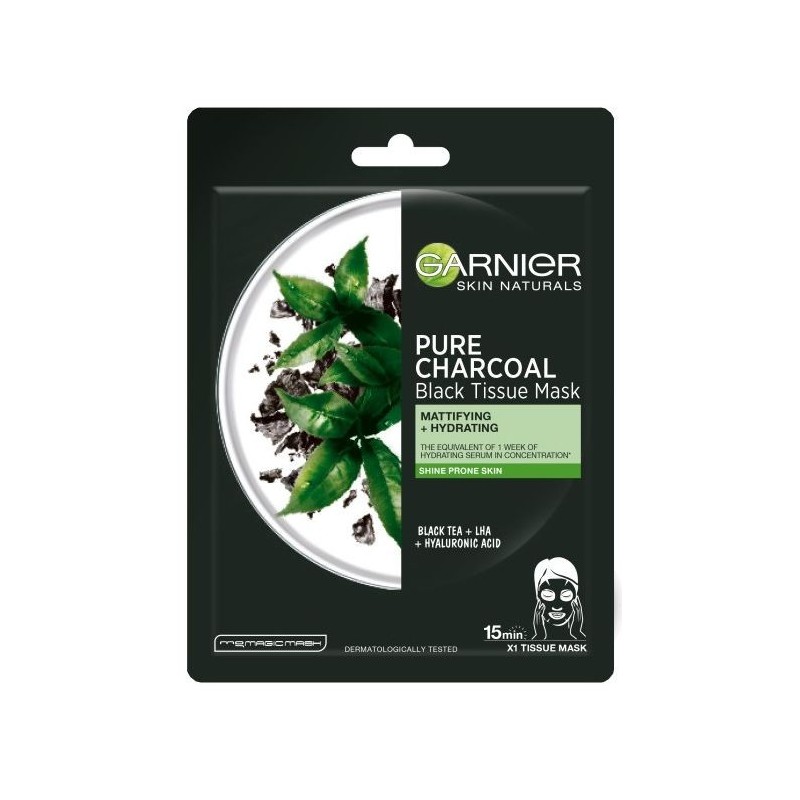 Garnier Skin Naturals Pure Charcoal Black Sheet Mask Mattifying+Hydrating czarna maska do twarzy w płacie