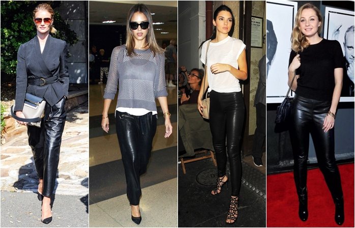 Skórzane spodnie w stylizacjach gwiazd