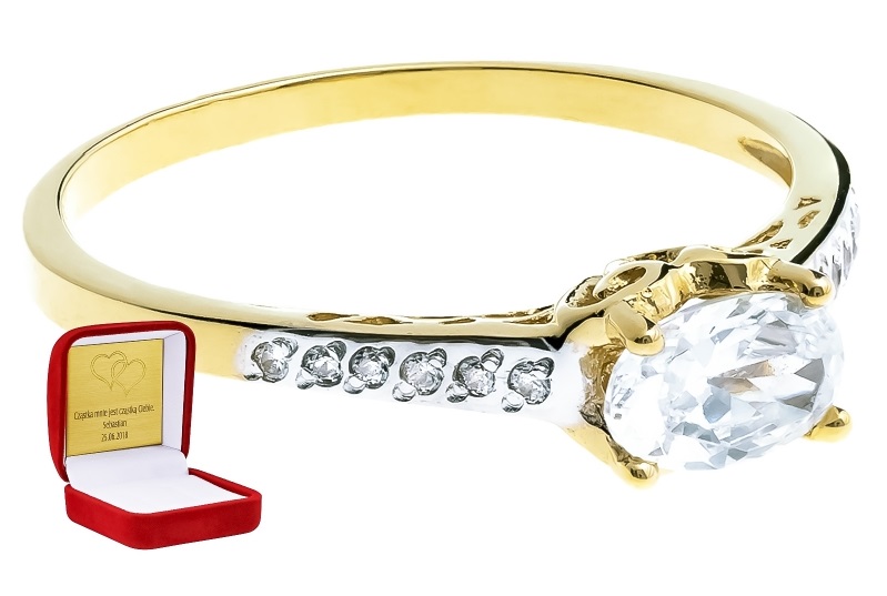 złoty pierścionek ażurowy z cyrkoniami